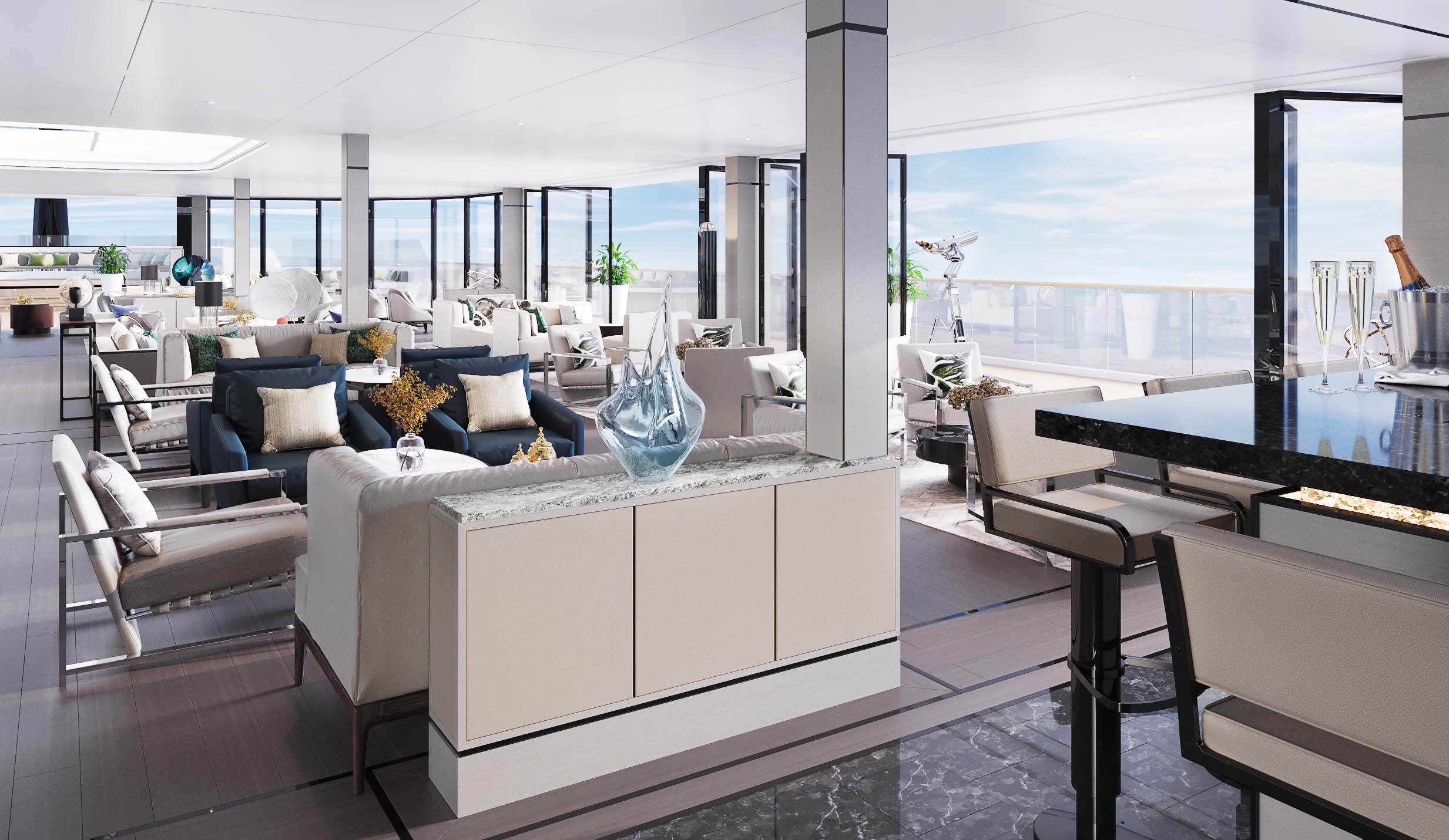 Die Observation Lounge bietet einen Panoramablick auf das Meer und die Küste