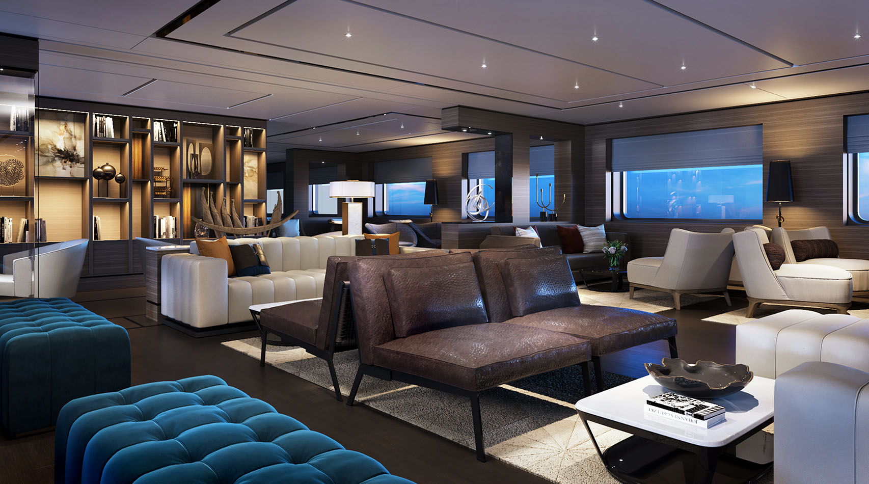 The Living Room – sanftes Licht verwandelt den Raum in eine Cocktaillounge mit Pianobar
