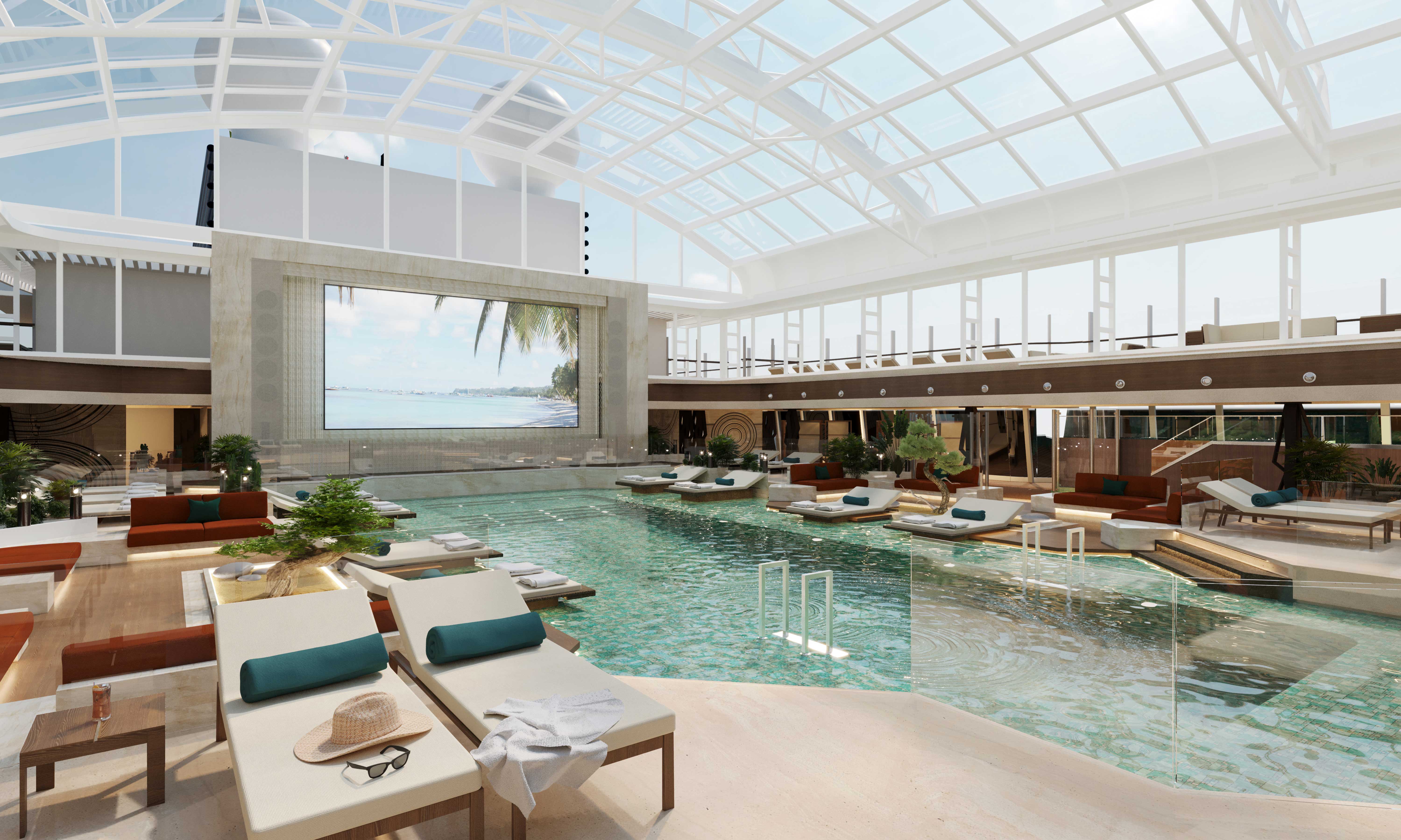 The Conservatory ist der Innenpool mit einfahrbarem Glasdach