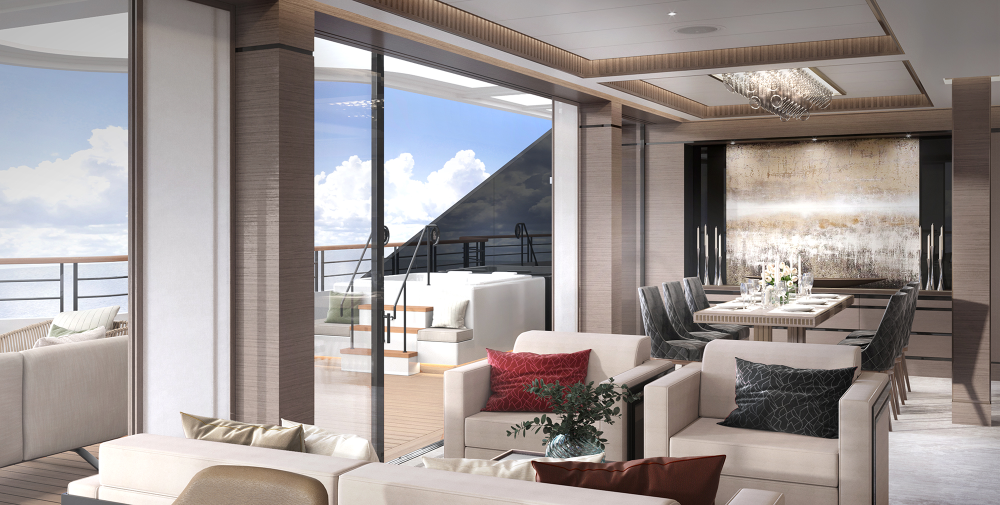 Unterkünfte mit Meerblick und jeweils eigener Terrasse mit Blick auf das Meer
