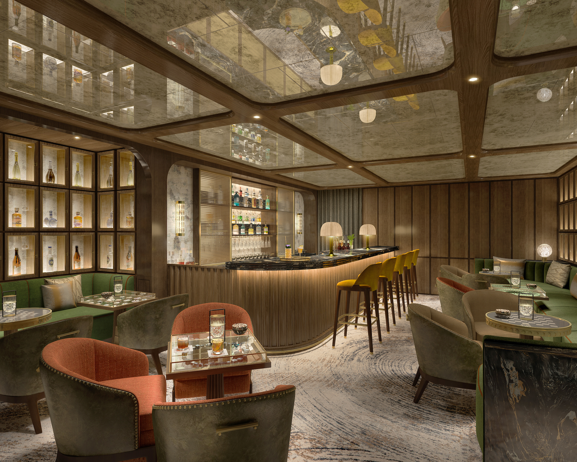 Genießen Sie in der S.a.l.t. Bar Cocktails und Getränke, die von der jeweiligen Region inspiriert sind. (Computergenerierte Darstellung).